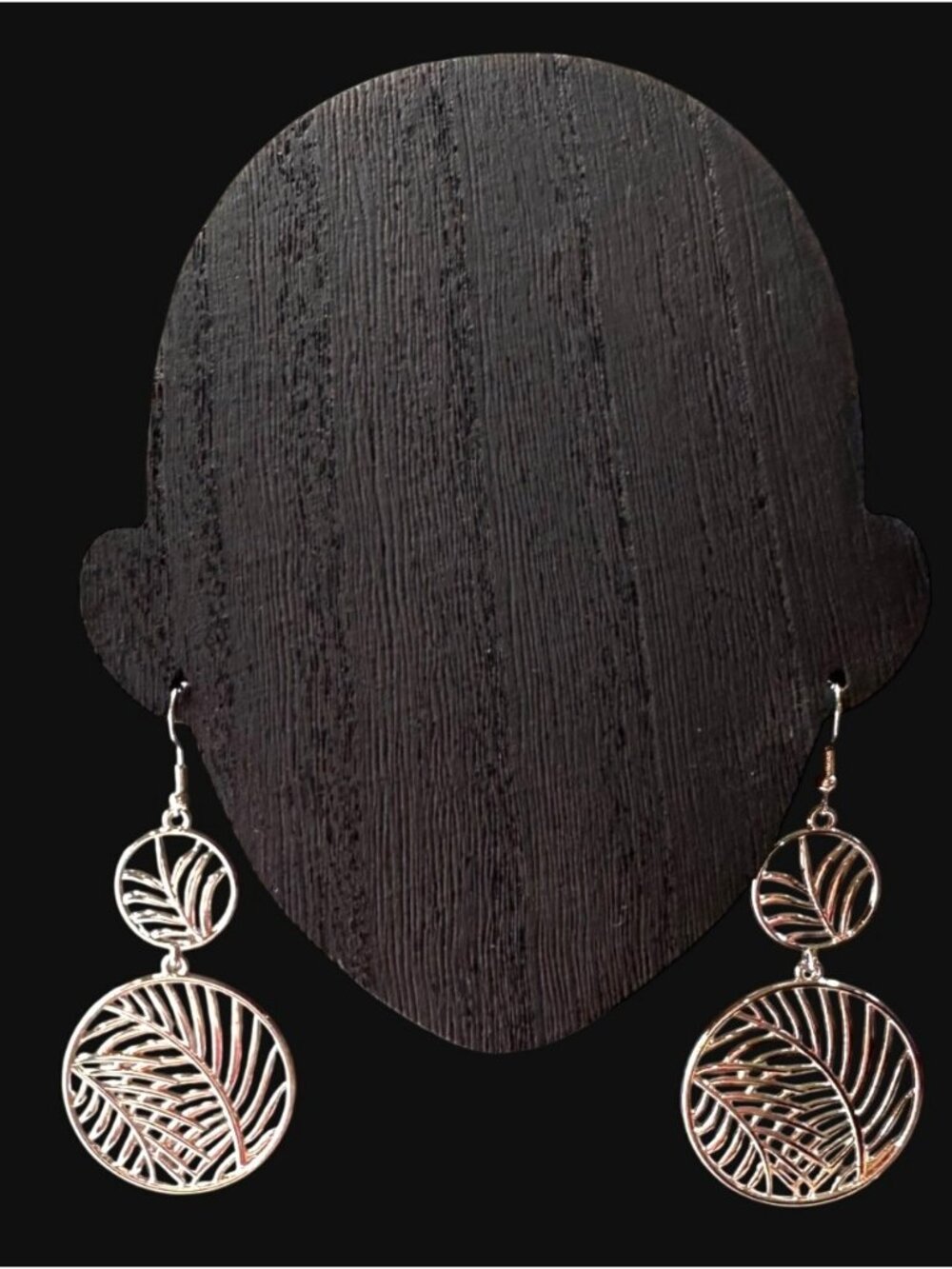 Silver Tone Palm Leaf Double Drop Dangle Earrings Lightweight Statement Jewelry